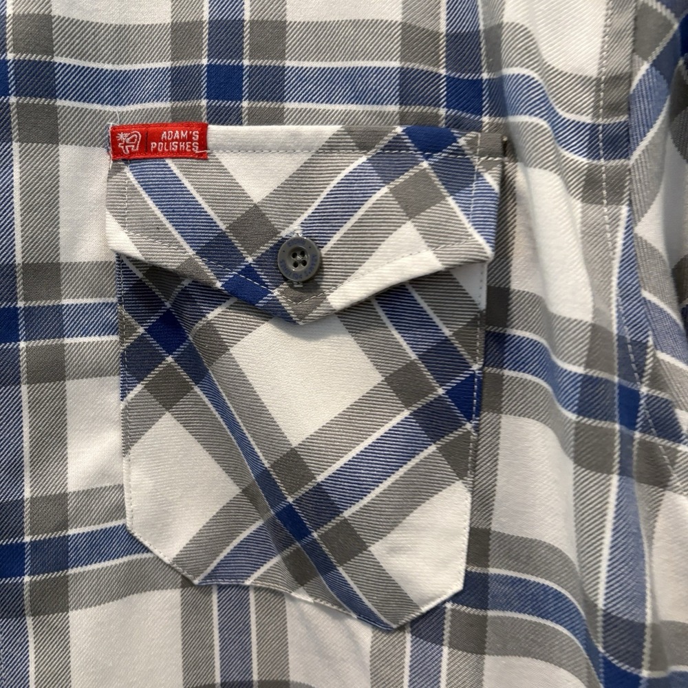Dixxon Flannel Shirt Mens Large Adams Polishes RINSER White Gray Blue LS - Picture 14 of 16